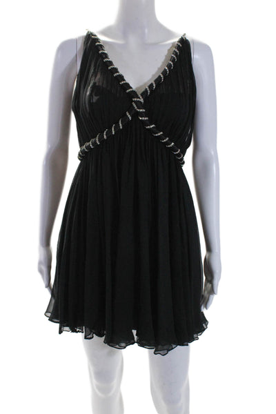 Malcolm Starr  Womens Crystal Embellished V Neck Mini Dress Black Size S