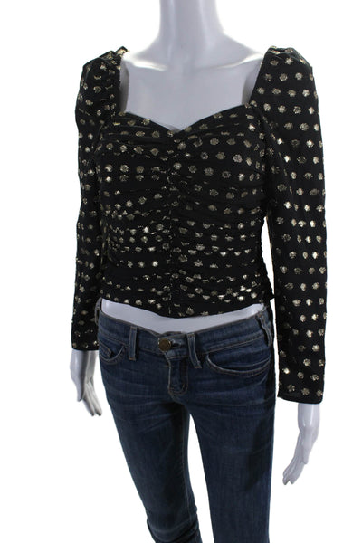 Shoshanna Womens Back Zip Spotteds Long Sleeve Blouse Black Size XS