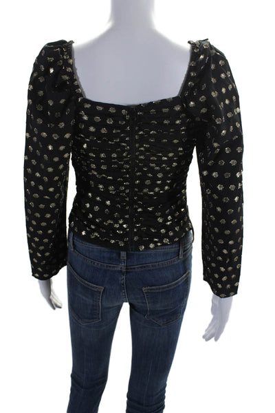 Shoshanna Womens Back Zip Spotteds Long Sleeve Blouse Black Size XS