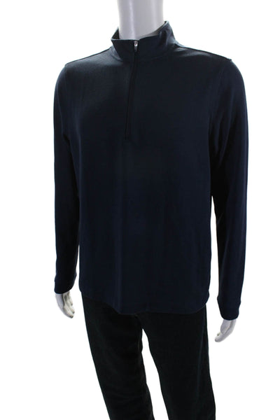 Rhone Mens Long Sleeve High Neck 1/2 Zip Thin Knit Sweater Blue Medium