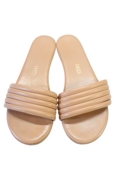 TKEES Women's Open Toe Strappy Slip-On Flat Slides Sandals Beige Size 6