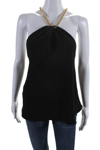 Amanda Uprichard Women's Halter Neck Sleeveless Chain Straps Blouse Black Size M