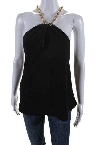 Amanda Uprichard Women's Halter Neck Sleeveless Chain Straps Blouse Black Size M