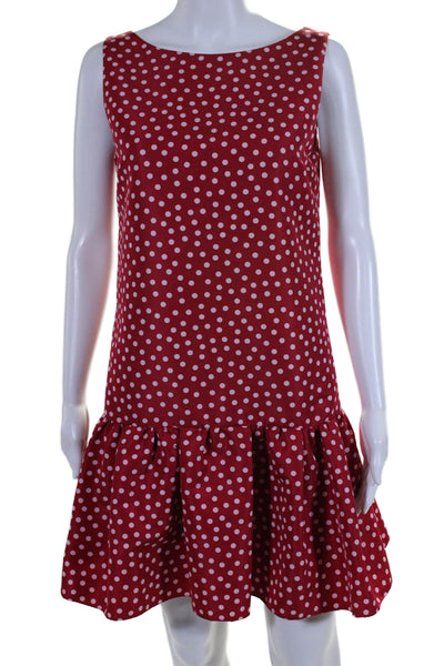 Valentino Womens Polka Dot Boat Neck Sleeveless Zip Up Mini Dress Red Size 46