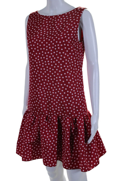 Valentino Womens Polka Dot Boat Neck Sleeveless Zip Up Mini Dress Red Size 46