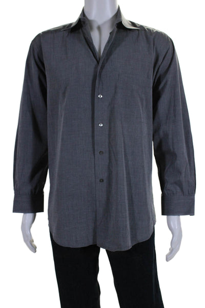 Donna Karan Signature Mens Long Sleeve Button Up Shirt Gray Size 15/32-33