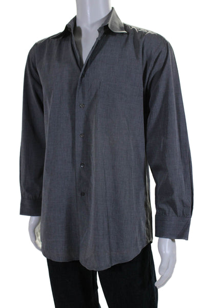 Donna Karan Signature Mens Long Sleeve Button Up Shirt Gray Size 15/32-33