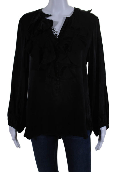 Apiece Apart Womens Ruffle Detail Long Sleeve Pullover Blouse Top Black Size 4