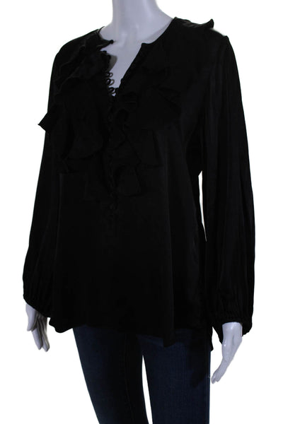 Apiece Apart Womens Ruffle Detail Long Sleeve Pullover Blouse Top Black Size 4