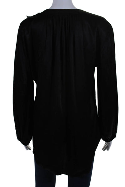 Apiece Apart Womens Ruffle Detail Long Sleeve Pullover Blouse Top Black Size 4