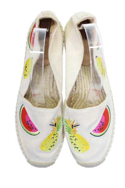 J Crew Womens Fruit Print Embroidered Round Toe Espadrille Flats Beige Size 8.5