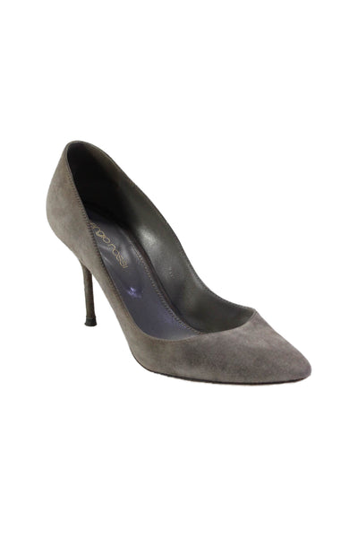 Sergio Rossi Womens Suede Almond Toe Mid Stiletto Heel Pumps Gray Size 5US 35EU