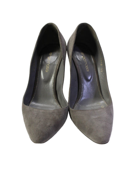 Sergio Rossi Womens Suede Almond Toe Mid Stiletto Heel Pumps Gray Size 5US 35EU