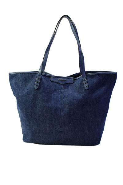 Rebecca Minkoff Womens Blue Denim Leather Trim Snap Large Tote Bag Handbag