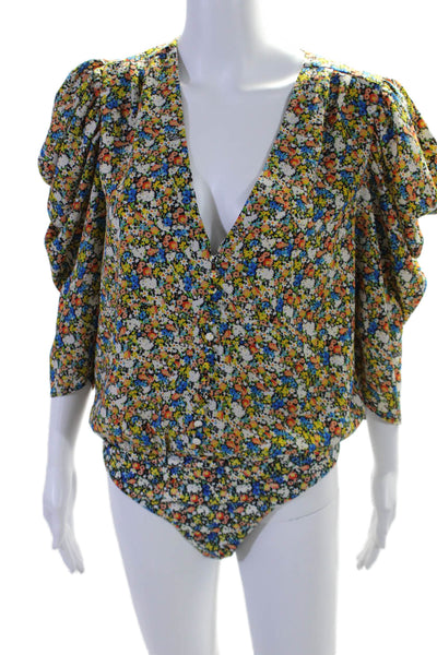 AFRM Womens Half Sleeve V Neck Floral Bodysuit Multicolored Size Large