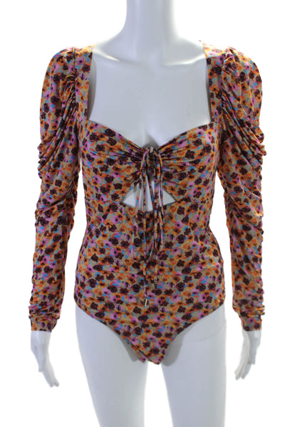 AFRM Womens Button Bottom Long Sleeve Floral Bodysuit Multicolored Medium