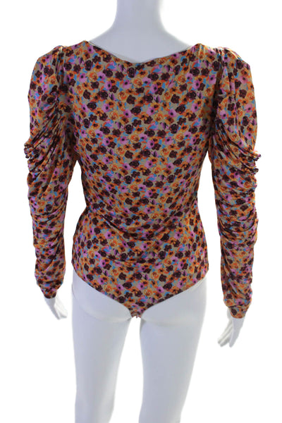 AFRM Womens Button Bottom Long Sleeve Floral Bodysuit Multicolored Medium