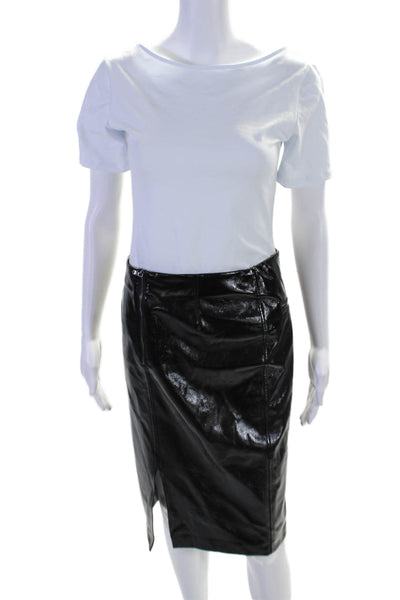 David Lerner Womens Back Zip Knee Length Faux Leather Pencil Skirt Black Small