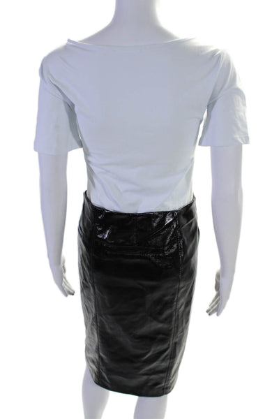 David Lerner Womens Back Zip Knee Length Faux Leather Pencil Skirt Black Small