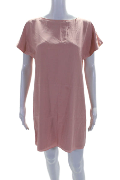 Marie Oliver Womens Silk Scoop Neck Slip On Straight Mini Dress Pink Size M