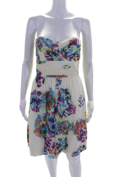 Shoshanna Womens Silk Floral Printed Sweetheart Short A -Line Dress White Size 6