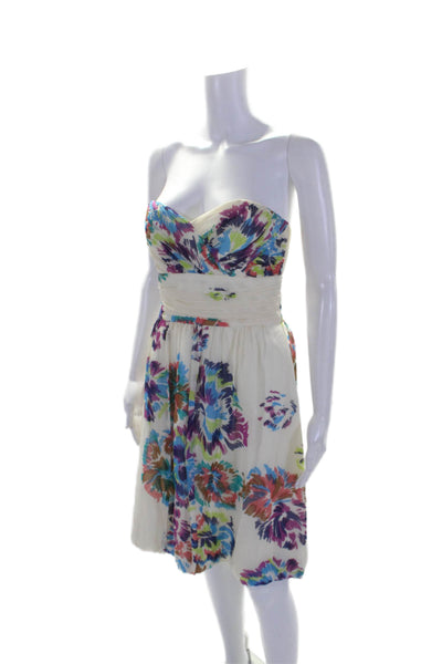 Shoshanna Womens Silk Floral Printed Sweetheart Short A -Line Dress White Size 6