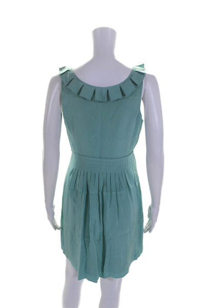 Tibi Silk Strapless Ruffled Textured Short A-Line Flow Dress Green Size 6