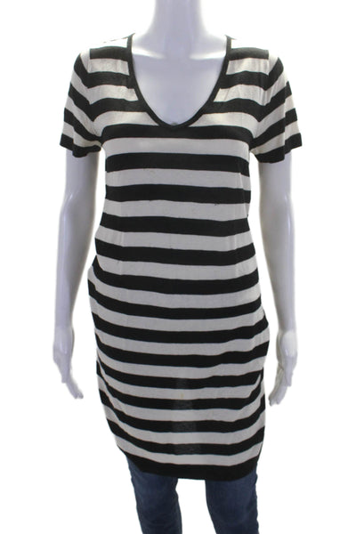 BCBGMAXAZRIA Womens Silk Striped Long T-shirt Casual Dress White Size M