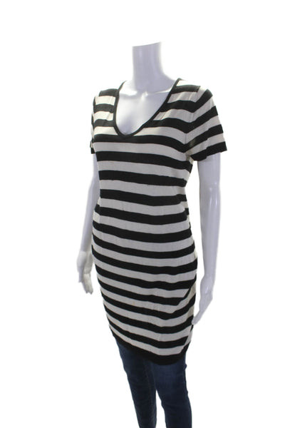 BCBGMAXAZRIA Womens Silk Striped Long T-shirt Casual Dress White Size M