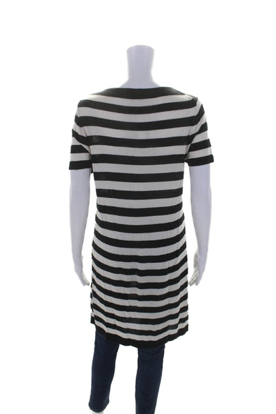 BCBGMAXAZRIA Womens Silk Striped Long T-shirt Casual Dress White Size M