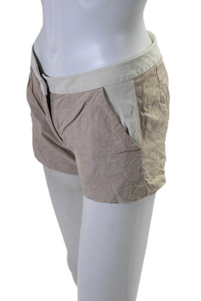 Jenni Kayne Womens Zip Front Side Pocket Shorts Silk Beige Size Small