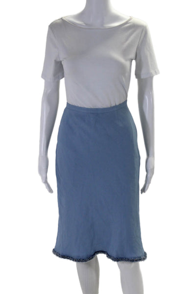 Rena Lange Womens Knit Side Zip Mid Calf Straight Skirt Blue Size 8