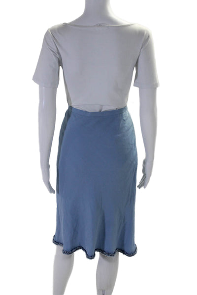 Rena Lange Womens Knit Side Zip Mid Calf Straight Skirt Blue Size 8