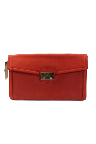 Cole Haan Womens Front Buckle Foldable Clutch Handbag Orange Medium