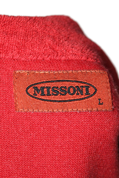 Missoni Orange Label Mens Front Zip Pocket Front Terry Sweater Red Size Large