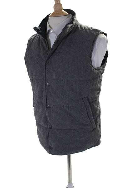 Brooks Brothers Mens Button Front Herringbone Vest Jacket Gray Size Medium