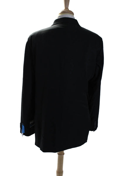 Haggar Mens Notch Lapel Long Sleeve Two Button Blazer Black Size 46