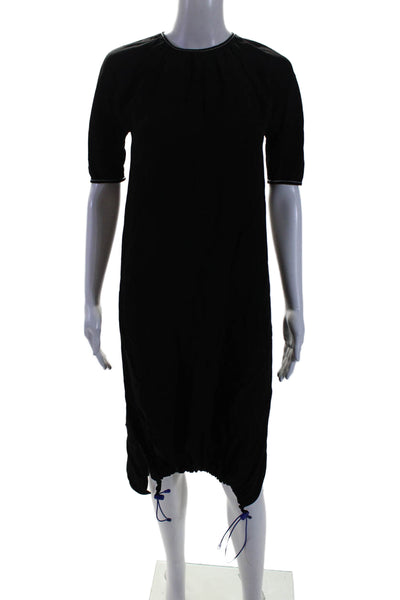 Marni Womens Short Sleeves Drawstring Bottom Mid Calf Dress Black Size Small