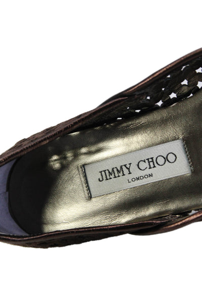 Jimmy Choo Womens Suede Laser Cut Slide On Ballet Flats Dark Brown Size 38 8