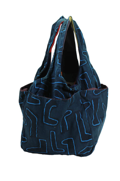 Camper By Masaru Suzuki Womens Abstract Print Open Front Shoulder Handbag Blue