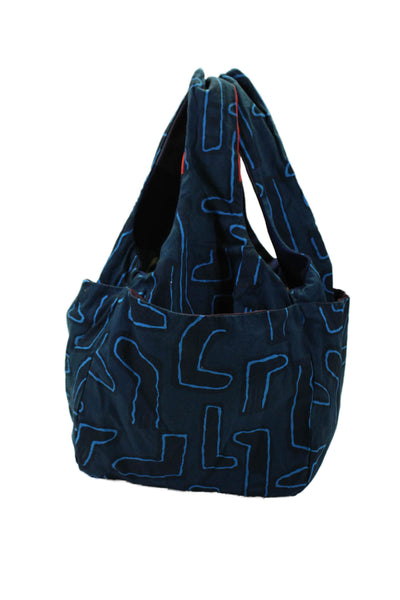 Camper By Masaru Suzuki Womens Abstract Print Open Front Shoulder Handbag Blue