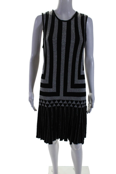 Cynthia Steffe Womens Metallic Striped Round Neck Sleeveless Dress Silver Size M