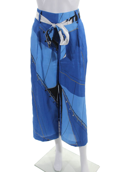 J Crew Women's Hook Closure Belted Straight Leg Dress Pants Blue Size 4