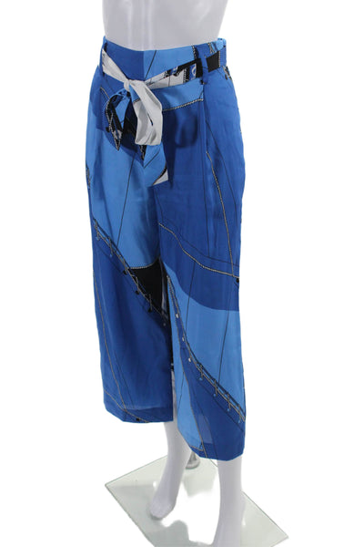 J Crew Women's Hook Closure Belted Straight Leg Dress Pants Blue Size 4