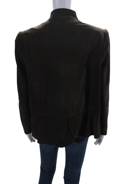 Raffaella Curiel Women's Round Neck Long Sleeves Suede Jacket Brown Size L