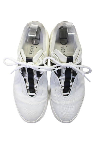 Dior Mens Lace Up Round Toe Low Top Sneakers White Leather Size 41.5