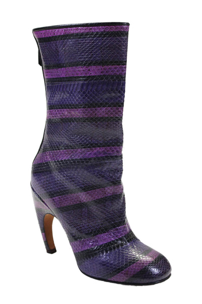 Givenchy Womens Back Zip Striped Snakeskin Mid Calf Boots Purple Size 36