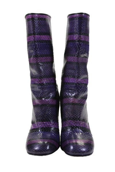 Givenchy Womens Back Zip Striped Snakeskin Mid Calf Boots Purple Size 36