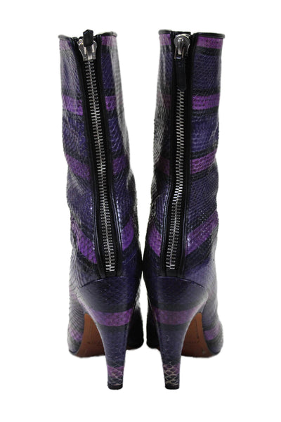 Givenchy Womens Back Zip Striped Snakeskin Mid Calf Boots Purple Size 36