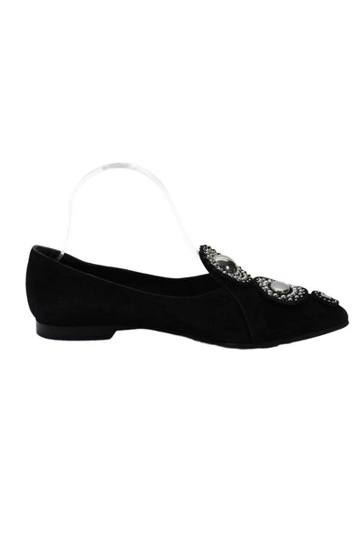 Hermes Womens Slip On Pointed Toe Studded Ballet Flats Black Suede Size 38